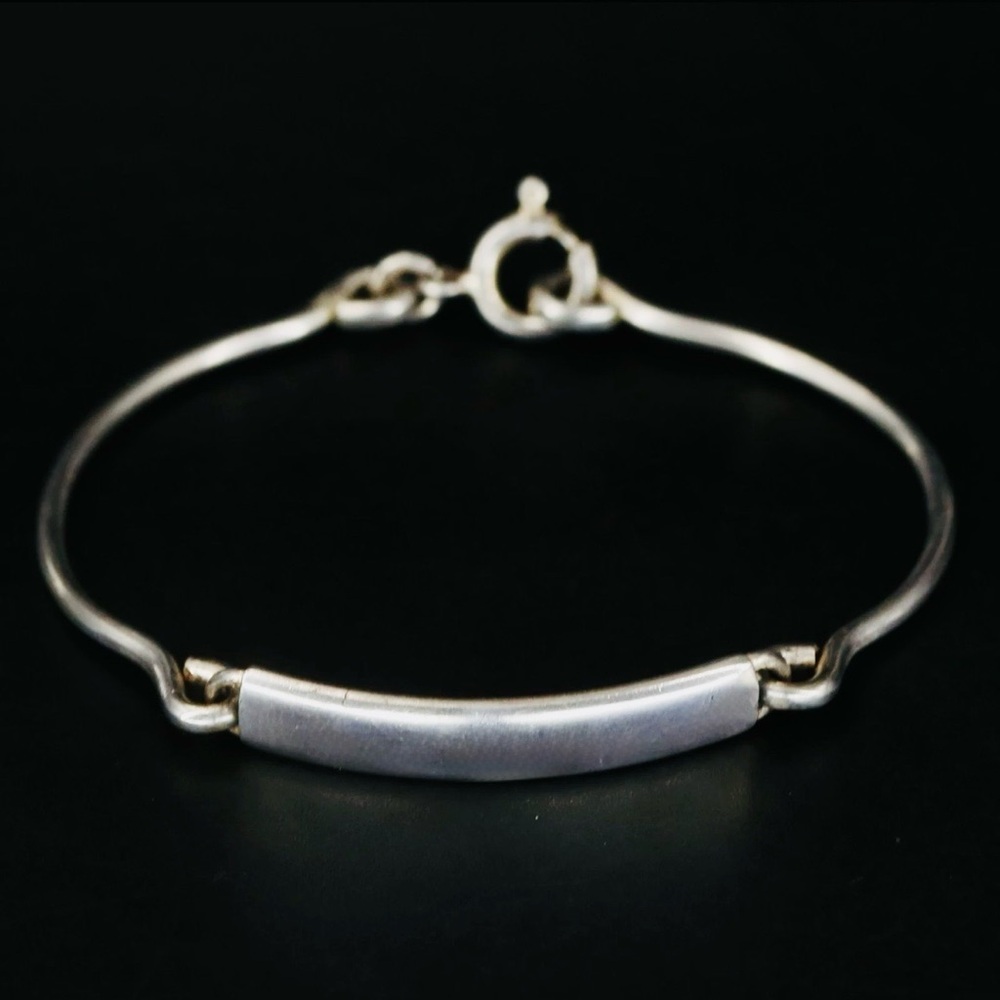 Vintage 925 Sterling Silver Engravable ID Bar Bracelet 7 Inch Ring Clasp - Picture 4 of 10